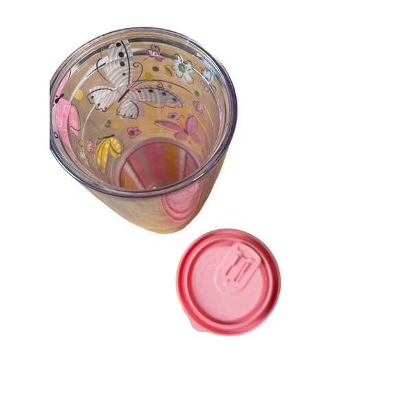 Tervis 24oz Travel Tumbler Cup Pink Lid Butterflies Floral Stripes - Picture 3 of 4
